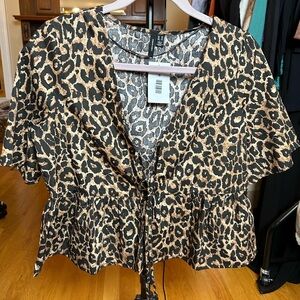 Vero Moda Black and Brown Animal Print Blouse